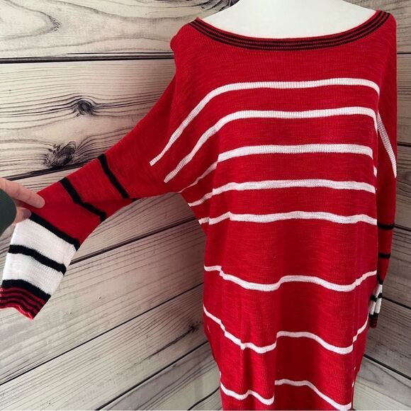 Express Red Striped Wide Neck Long Sweater Size XS - Picture 3 of 6